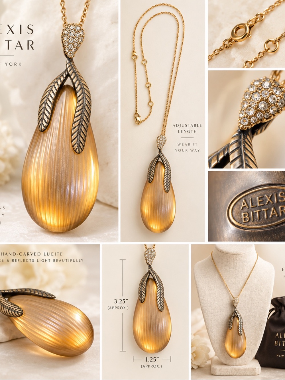 Alexis Bittar Amber Lucite Crystal Laurel Pendant Necklace